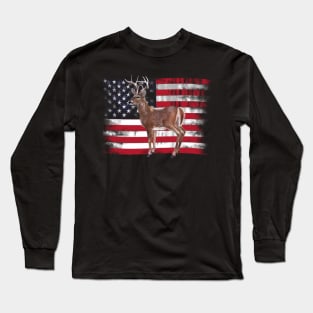 Deer Elk Buck USA American Flag Dad Gift Long Sleeve T-Shirt